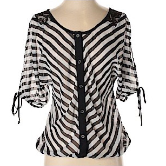 Studio Y Tops - STUDIO Y BLACK WHITE STRIPE BLOUSE
